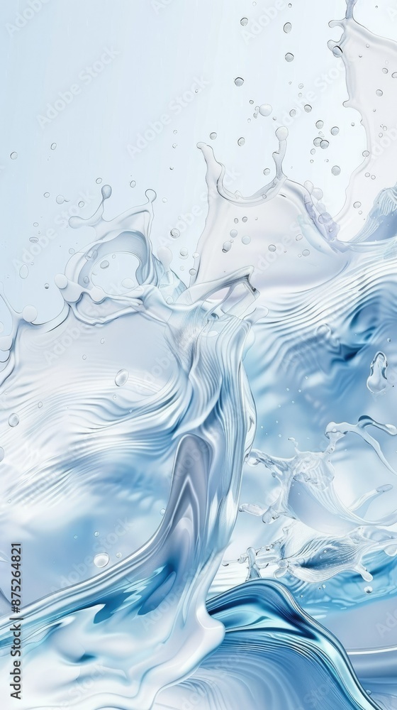 Cosmetic product blue on water white surface abstract white background waves Cosmetic product blue on water white surface abstract white background waves
