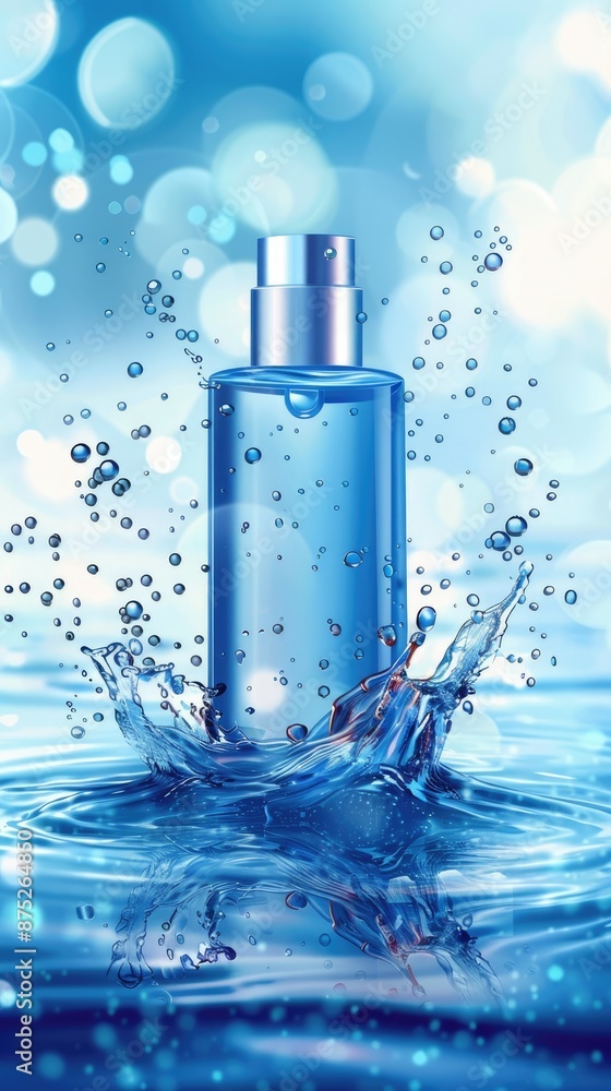 Cosmetic product blue on water white surface abstract white background waves Cosmetic product blue on water white surface abstract white background waves