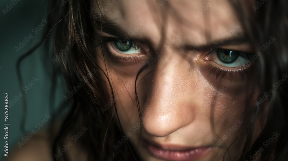 A woman with green eyes, deep in thought during Mental Illness Awareness Week A woman with green eyes, deep in thought during Mental Illness Awareness Week