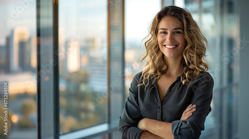 Confident Female Executive in Sunlit Office Space