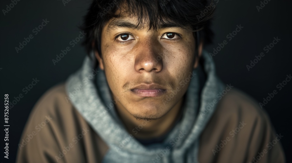 A young man looks directly at the camera A young man looks directly at the camera
