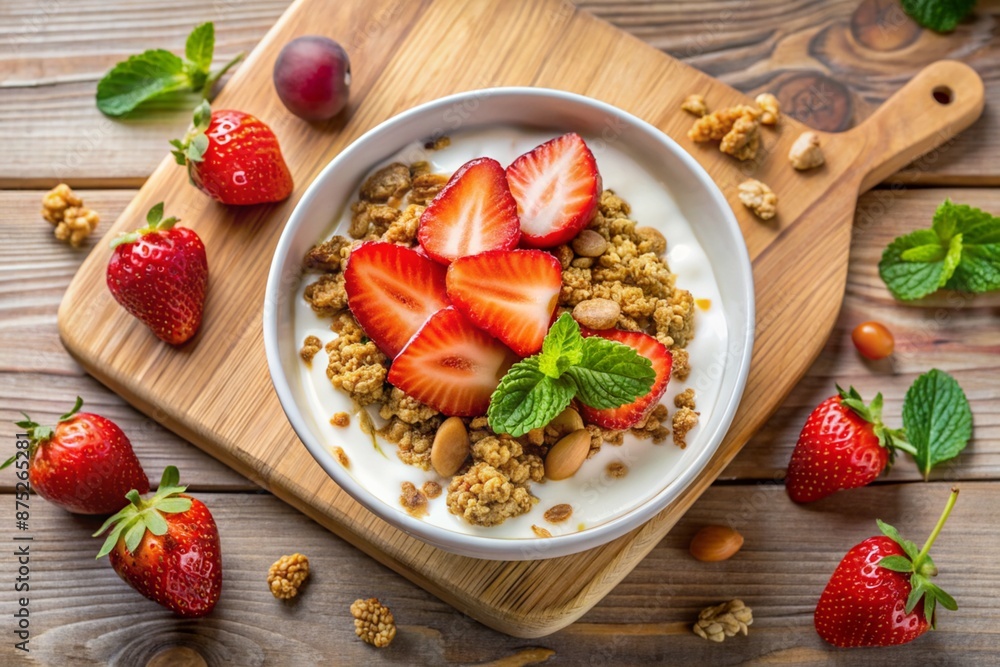Yogurt with strawberry and muesli Yogurt with strawberry and muesli