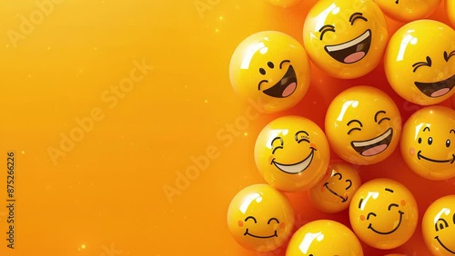 3D emojis Beautiful ceramic heads emoji cheerfully laughing and smiling still life yellow background. Graphic resources. Emoji Celebration 3D Banner Background for World Emoji Day.