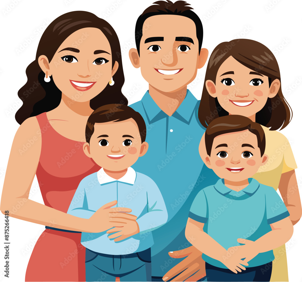 Happy family of five posing together