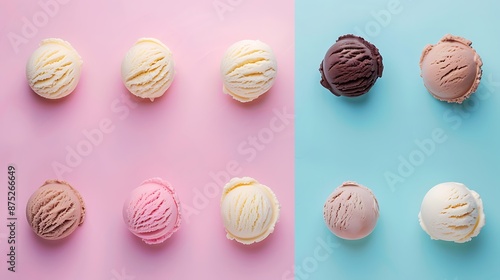 variety of ice cream scoops isolated on pink and blue background © James