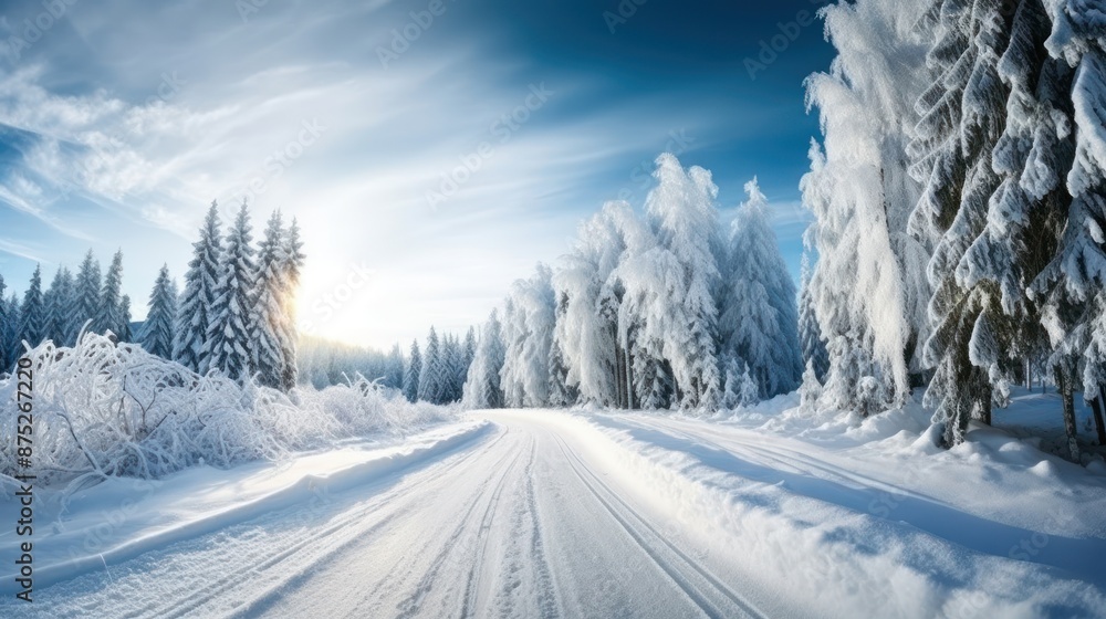 Fototapeta premium Beautiful winter landscape with snow-covered trees.