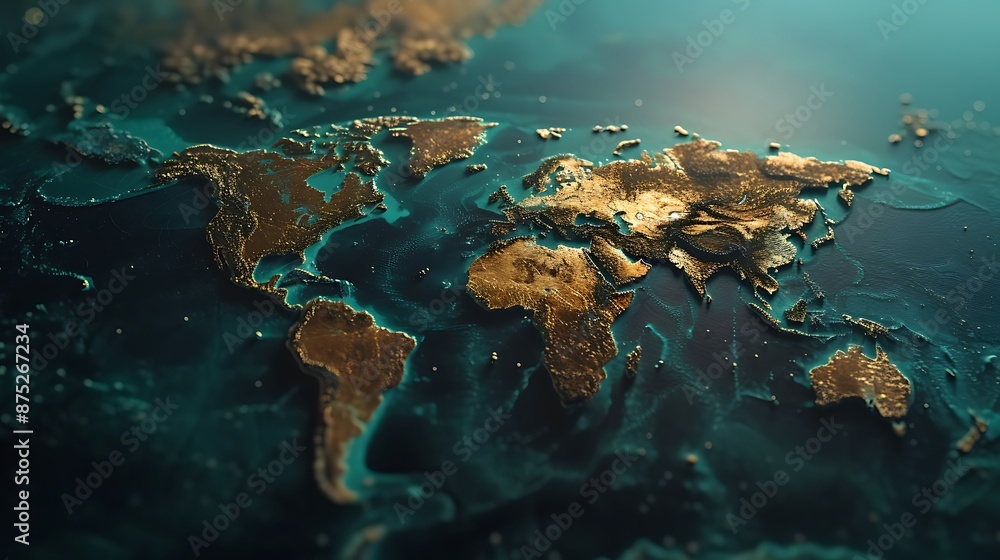 Obraz premium An enchanting scene featuring a world map icon, symbolizing global connectivity and navigation, rendered with clarity and precision in stunning
