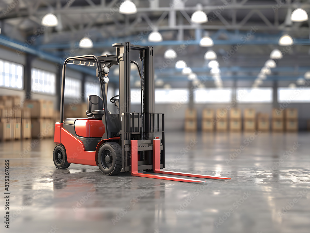 Forklift indoors in a warehouse with boxes. Neural network AI generated art Forklift indoors in a warehouse with boxes. Neural network AI generated art