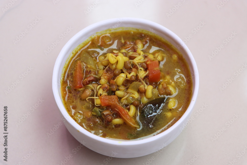 Sprouted Moth beans curry or Matki chi usal is a Popular Maharashtrian dish mostly eaten with rice or Chapati, Indian curry