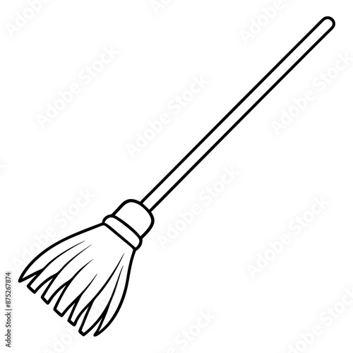 broom outline coloring book page line art illustration digital drawing