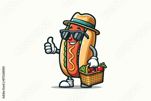 Cool Hotdog Wearing Sunglasses And Hat Cartoon Vector Icon Illustration