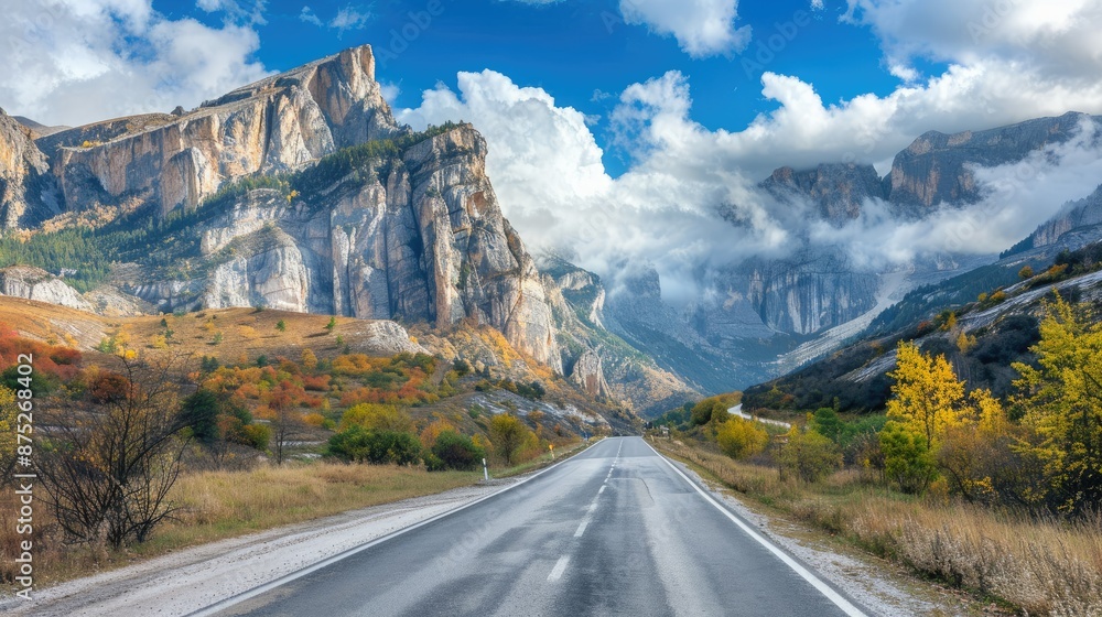 highway through mountain path with mountains highway through mountain path with mountains
