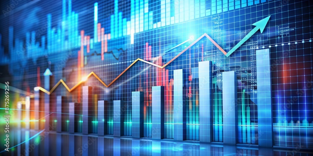 3D Financial Growth Chart, Blue Stock Market, Upward Trend, Growth, Success 3D Financial Growth Chart, Blue Stock Market, Upward Trend, Growth, Success