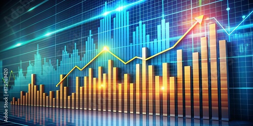 Wallpaper Mural 3D Rising Gold Bar Graph Chart on Blue Grid Background - Financial Growth and Success Torontodigital.ca