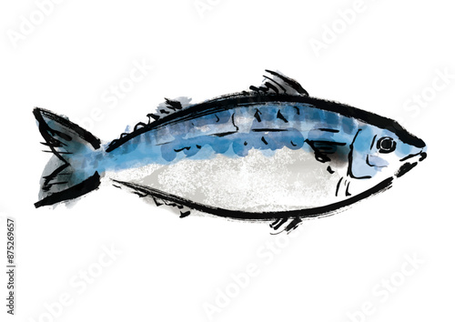魚の鯖の手書き和風筆イラスト素材　右向き