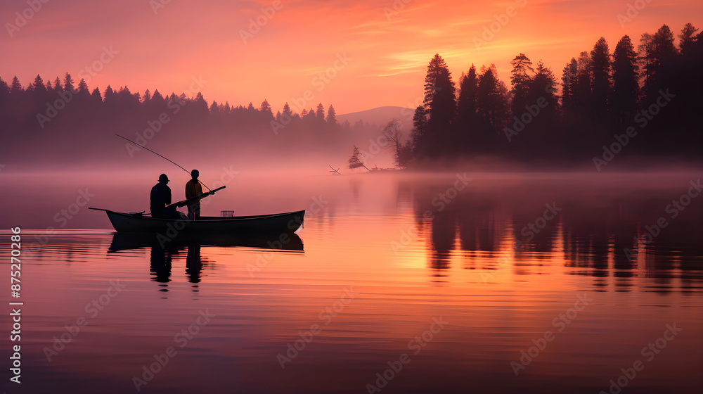 Serene Dawn Fishing: An Angler Relishing Tranquility amidst Nature's Splendor Serene Dawn Fishing: An Angler Relishing Tranquility amidst Nature's Splendor