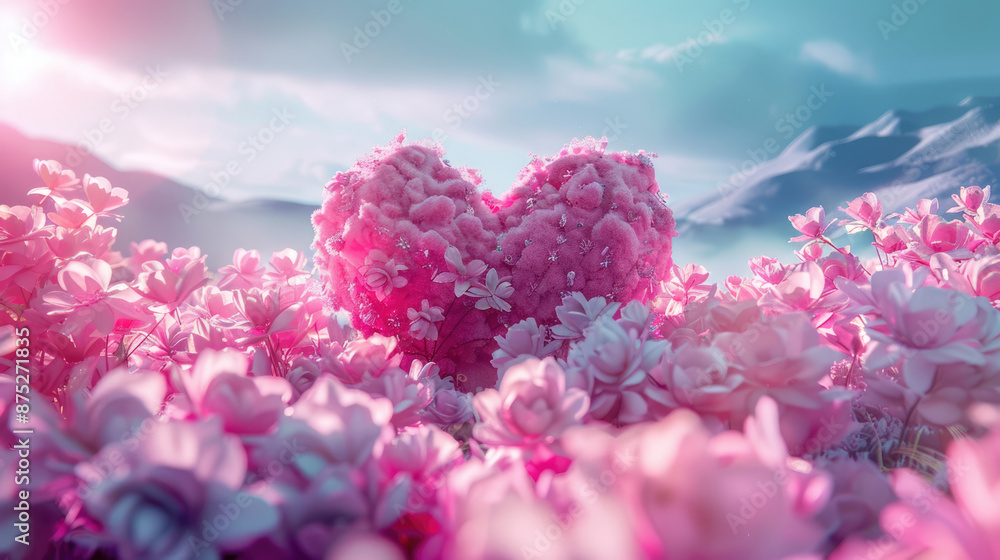Fototapeta premium Heart shaped flowers in a field symbolize affection, beauty, romance,