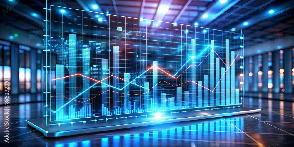 Financial Growth and Success - 3D Illustration of a Laptop with a Blue and Red Financial Graph Financial Growth and Success - 3D Illustration of a Laptop with a Blue and Red Financial Graph