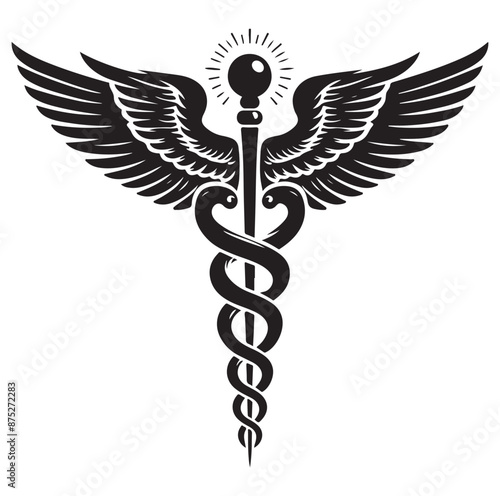 Caduceus health symbol Asclepius silhouette Vector Isolated Vector Illustration