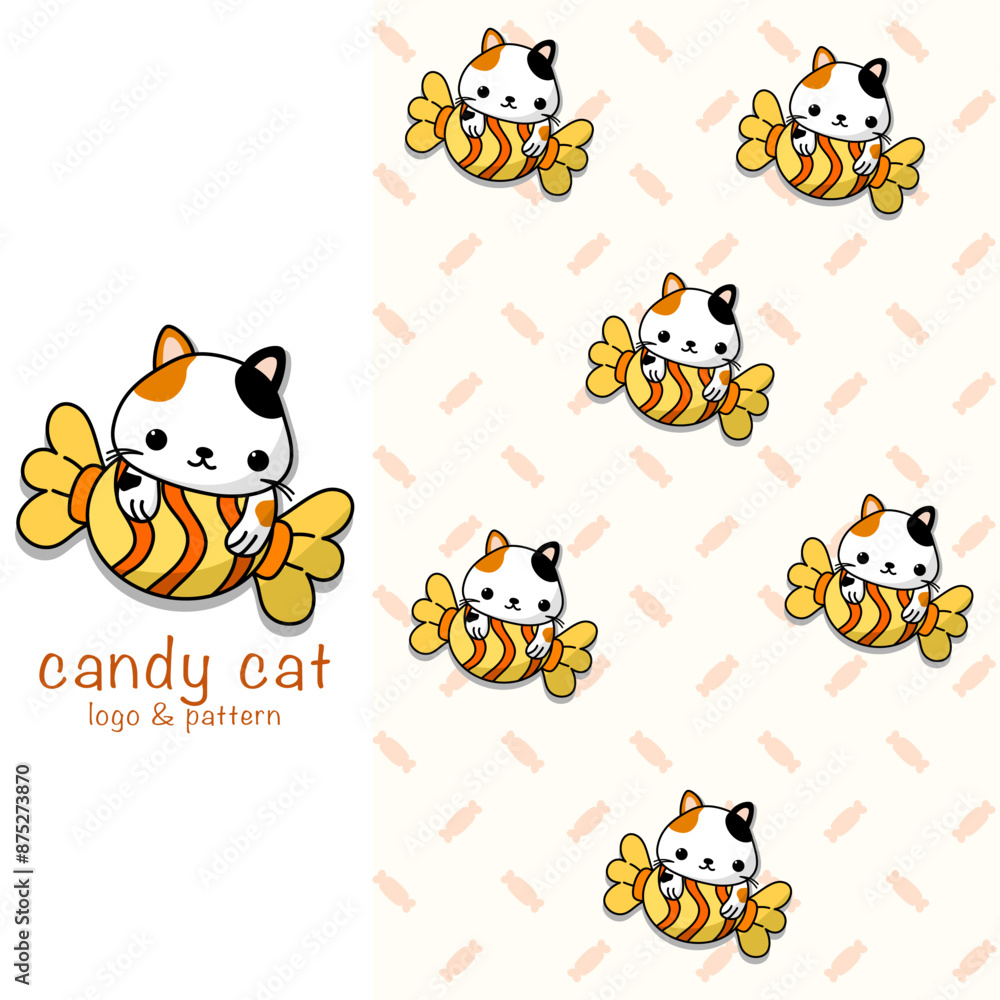 Cat on candy so cute.logo cat pattern seamless vector and illustration. Cat on candy so cute.logo cat pattern seamless vector and illustration.