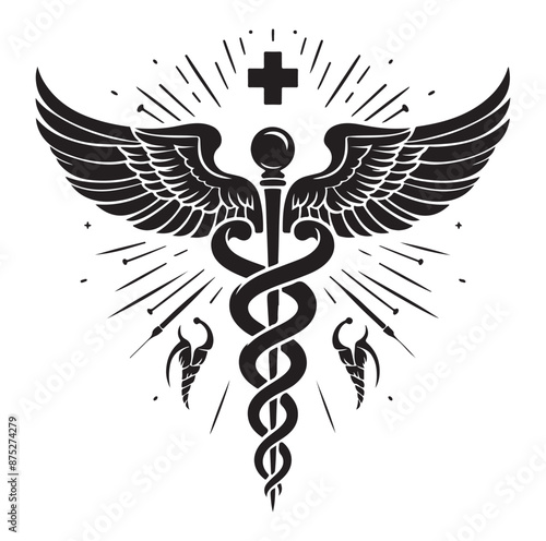 Caduceus health symbol Asclepius silhouette Vector Isolated Vector Illustration