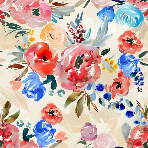 Painterly Style Blue and Purple Floral Pattern