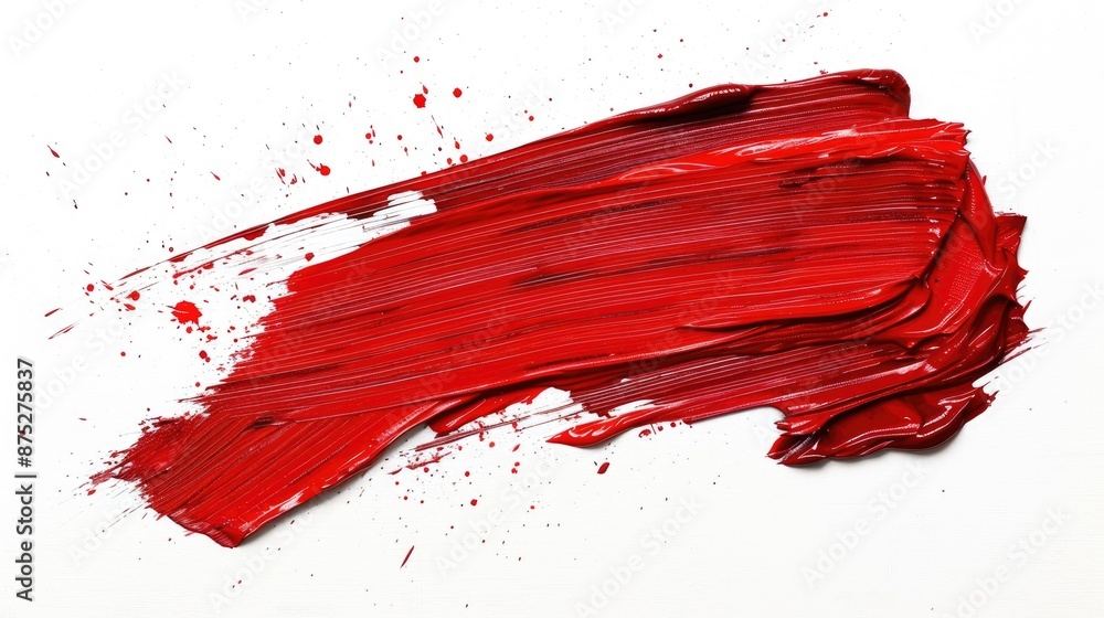 Red oil paint brushed stroke in red lipstick shade on white background Red oil paint brushed stroke in red lipstick shade on white background