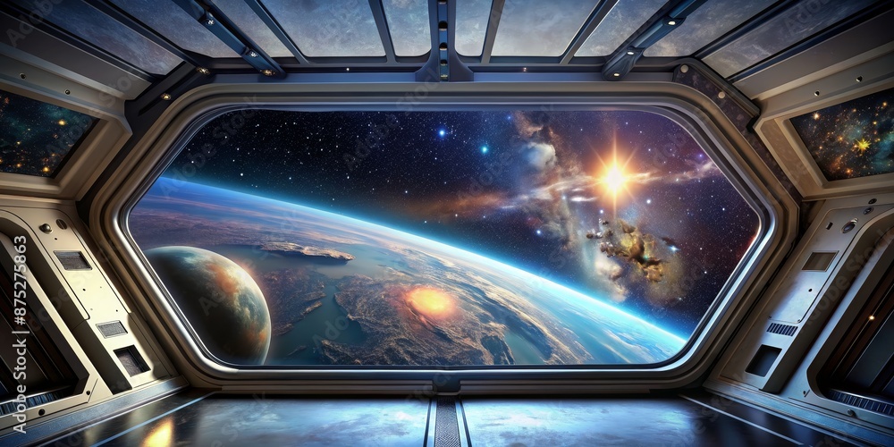 Spaceship Viewport - Earth and Nebula 3D Render Spaceship Viewport - Earth and Nebula 3D Render
