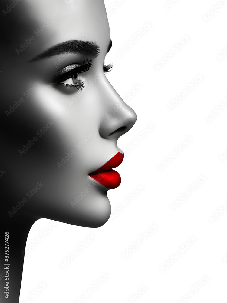 black and white closeup profile of a beautiful woman with bright red lips on a white background black and white closeup profile of a beautiful woman with bright red lips on a white background