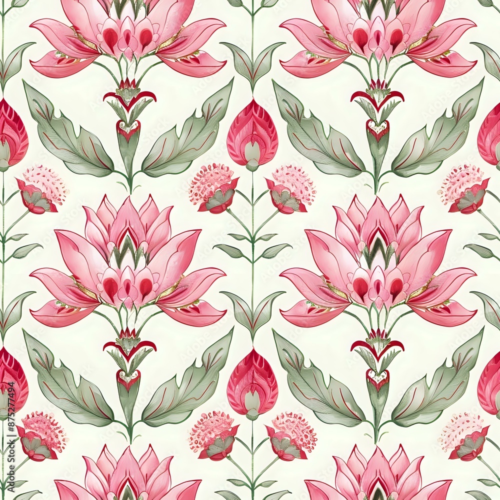Complex Floral Grid Pattern in Blue, Green, and Pink for Home Decor Complex Floral Grid Pattern in Blue, Green, and Pink for Home Decor