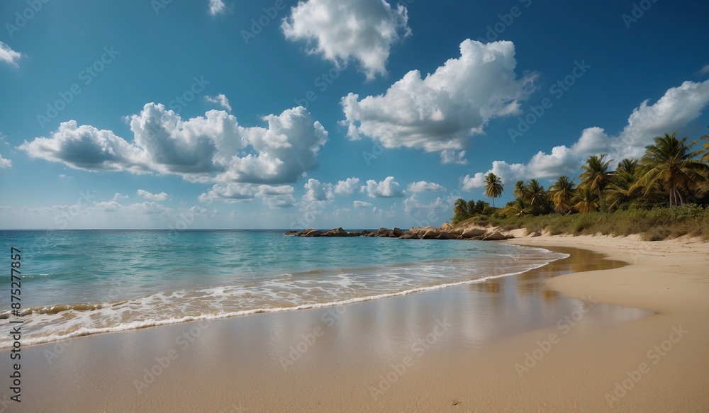 Serene Beach with Gentle Waves and Clear Blue Sky Serene Beach with Gentle Waves and Clear Blue Sky