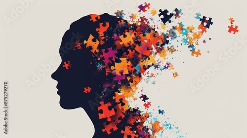 Head with puzzle pieces. Concept mental health, ADHD, attention deficit hyperactivity disorder