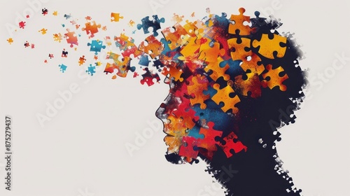 Head with puzzle pieces. Concept mental health, ADHD, attention deficit hyperactivity disorder