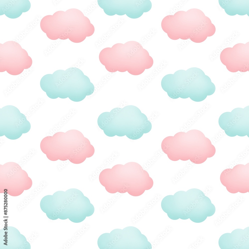Repeating raster pattern with blue and pink cartoon clouds Repeating raster pattern with blue and pink cartoon clouds