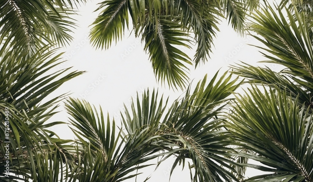 Lush palm leaves forming a natural frame against sky Lush palm leaves forming a natural frame against sky