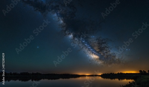 Milky Way galaxy illuminating night sky over calm water © JohnTheArtist