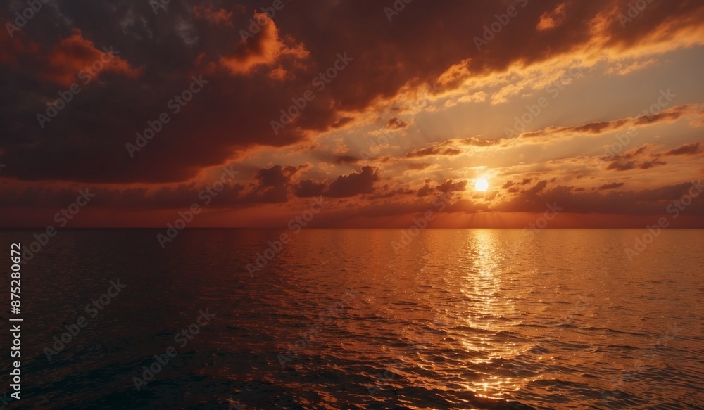 Fototapeta premium Dramatic sunset over calm ocean with vibrant colors