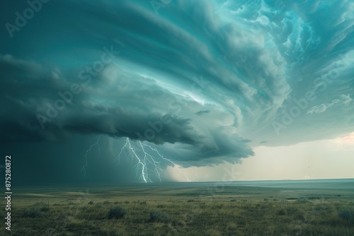 Massive Thunderstorm Rolling Over Flat Prairie