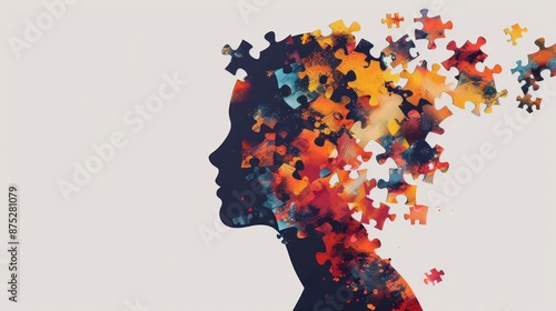Head with puzzle pieces. Concept mental health, ADHD, attention deficit hyperactivity disorder