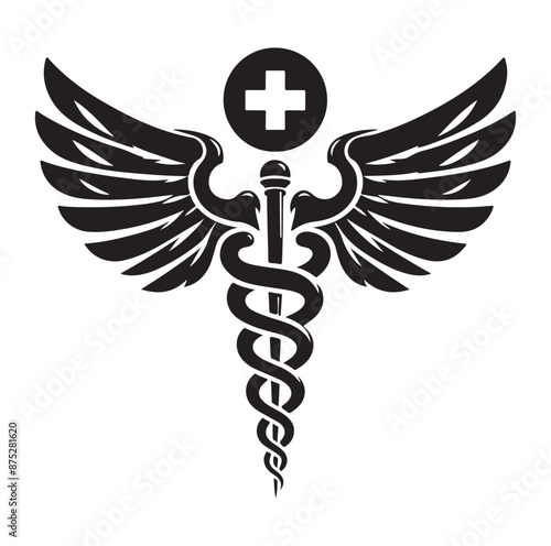 Caduceus health symbol Asclepius silhouette Vector Isolated Vector Illustration