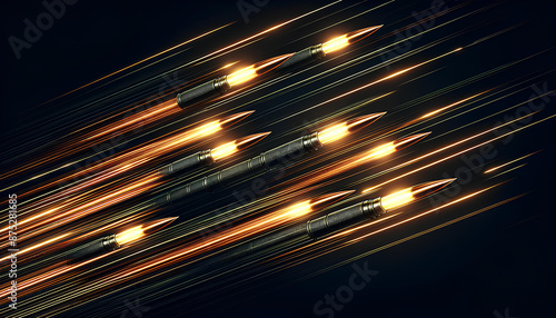 Horizontal dark background with tracer bullets in the night sky