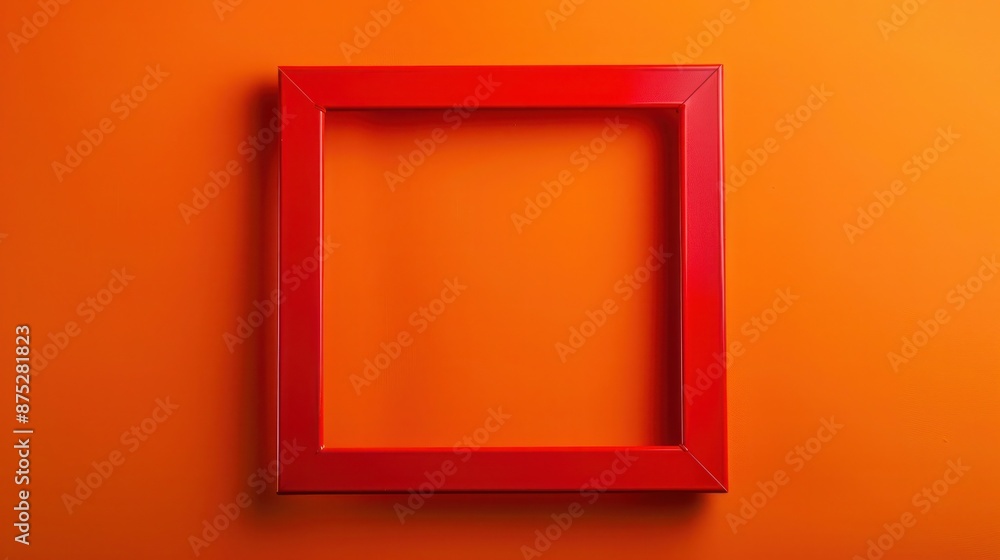 A simple yet striking red steel frame, squared with a clean cut, against a bright orange background for a modern art look. A simple yet striking red steel frame, squared with a clean cut, against a bright orange background for a modern art look.
