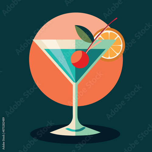 martini cocktail in a glass flat style