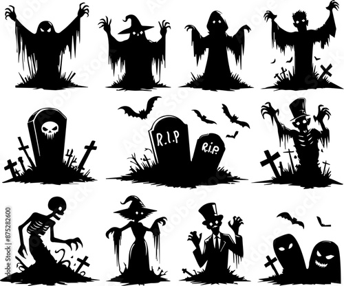 silhouettes of zombie and  ghosts for design
