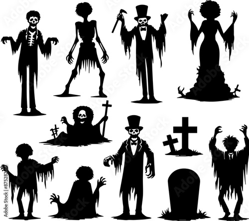 silhouettes of zombie and  ghosts for design