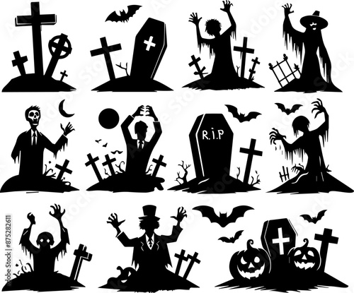 silhouettes of zombie and  ghosts for design