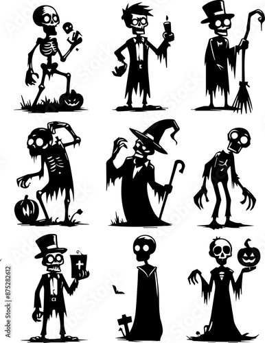 silhouettes of zombie and  ghosts for design