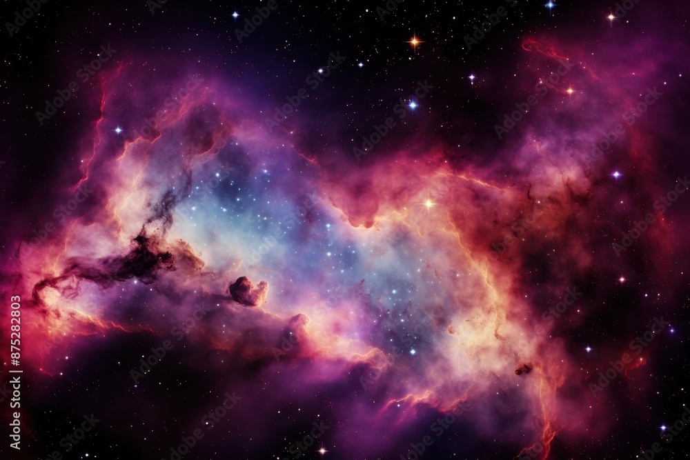 Stunning cosmic view of a vibrant nebula in deep outer space, showcasing colorful interstellar clouds and distant stars. Stunning cosmic view of a vibrant nebula in deep outer space, showcasing colorful interstellar clouds and distant stars.