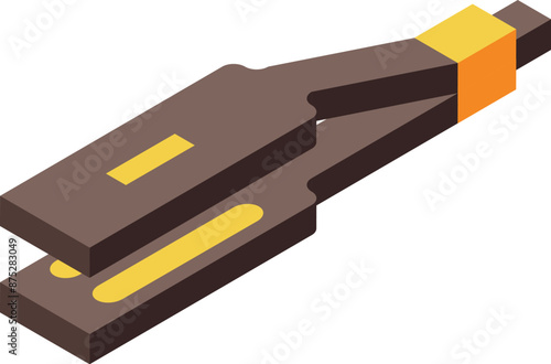Hair straightener closing and straightening hair in an isometric view