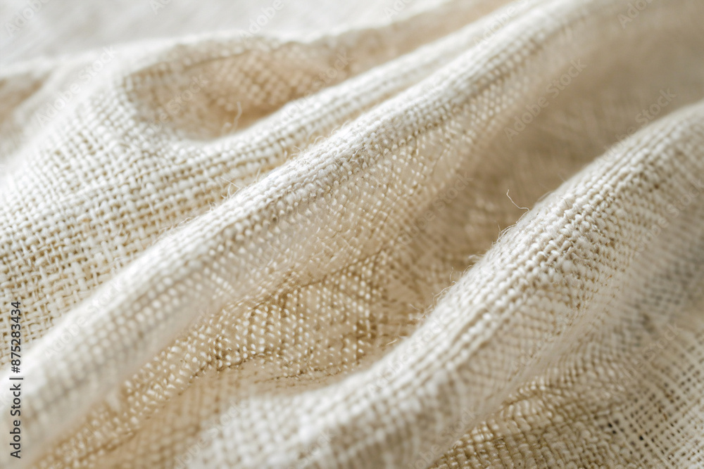 Close up of white natural rough cotton fabric with rough texture Close up of white natural rough cotton fabric with rough texture